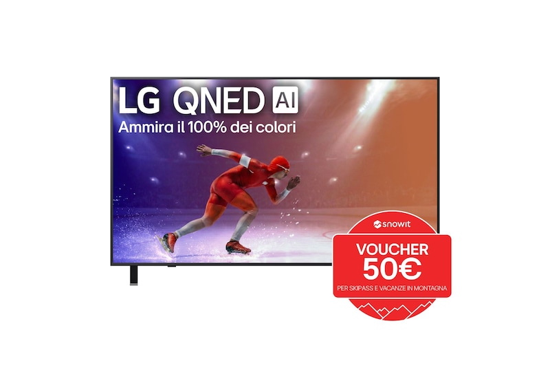 Vista frontale di una TV 65 pollici LG QNED AI QNED82 4K Smart TV 2025 65QNED82A6B con voucher snowit